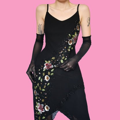Black sequin slip midi dress UK 12