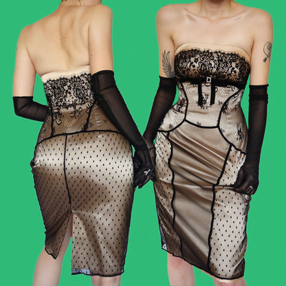 Strapless black lace fitted dress UK 12