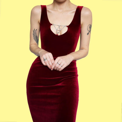 Beautiful red velvet diamanté detail mini party dress UK 12