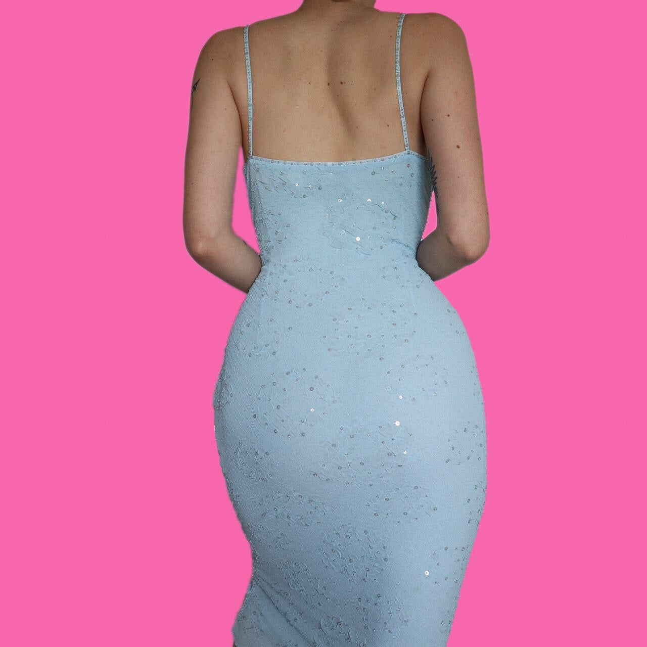 Stunning Frank Usher baby blue sequin party dress UK 12