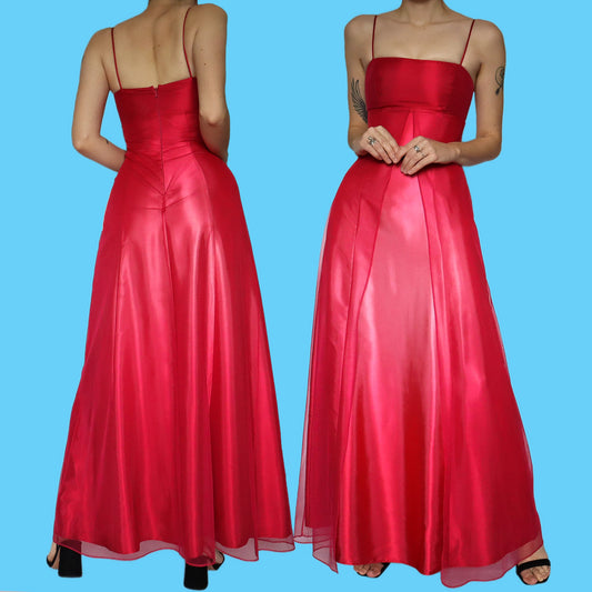 Red satin ombré evening dress UK 8