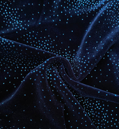 Navy blue glittery velvet stretch evening dress UK 12