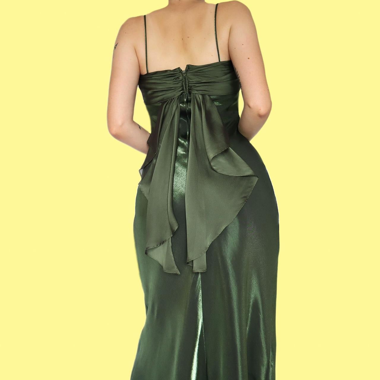 Green silky slip evening dress UK 8