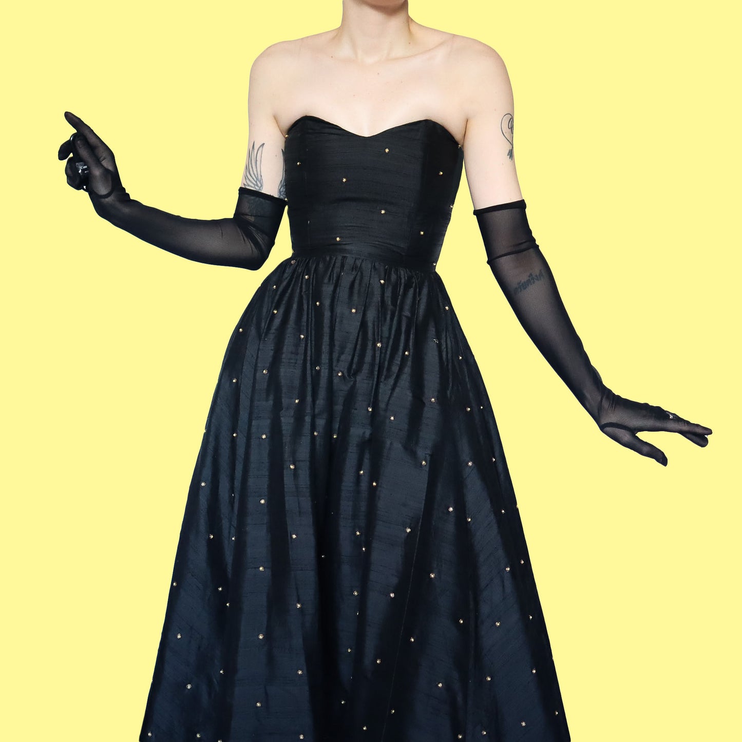 Black 100% silk strapless evening dress UK 8-10