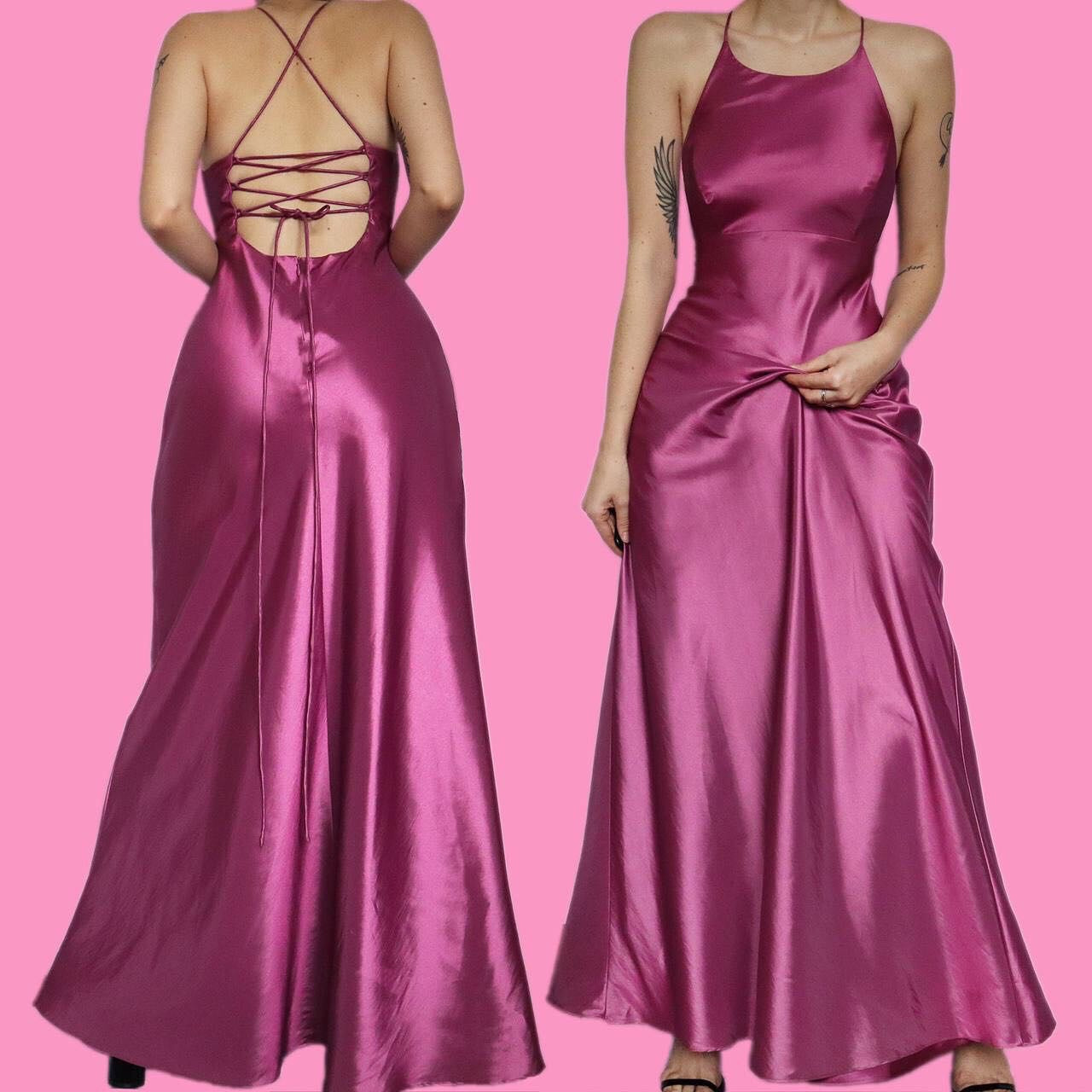 Beautiful pink lace up back evening dress UK 12