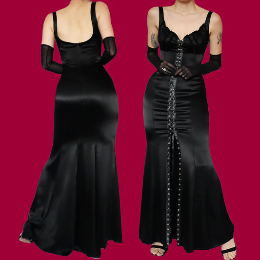 Black lace up front evening dress UK 12