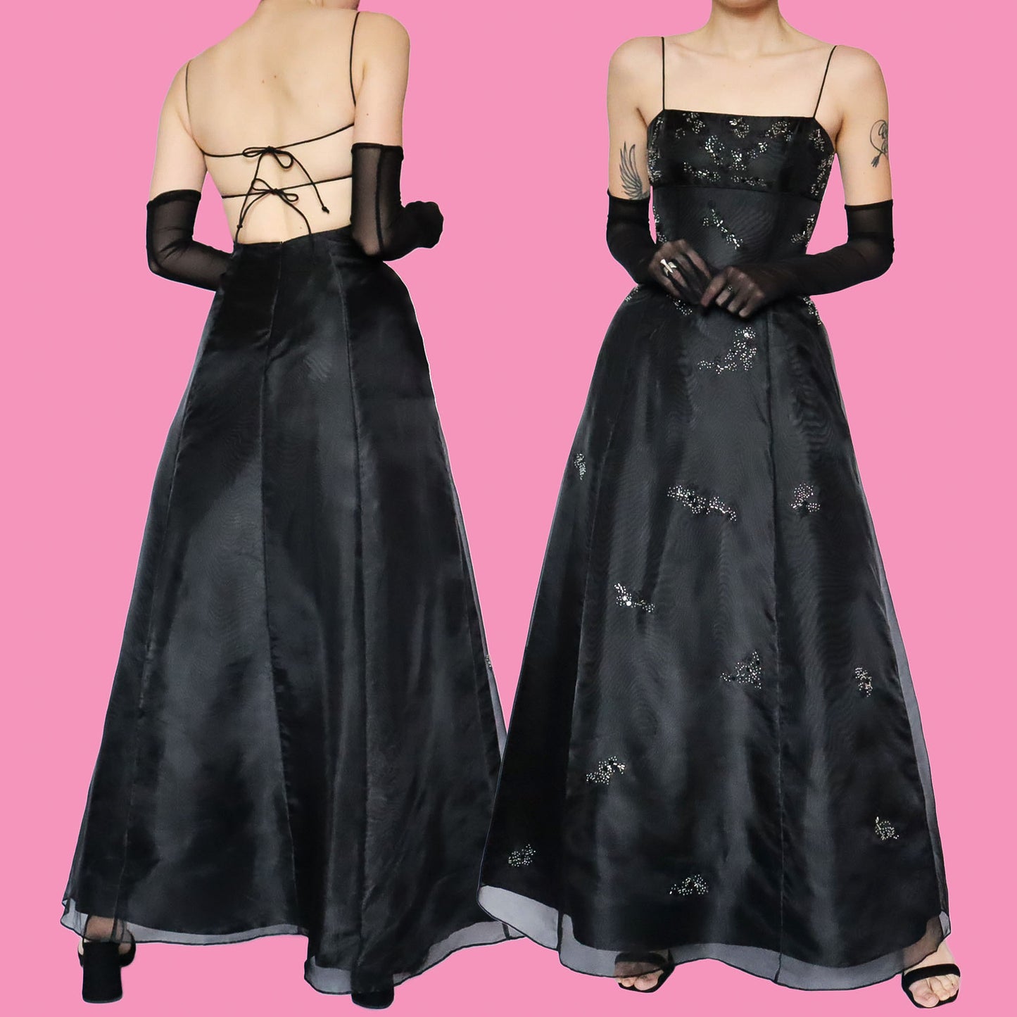 Black a line beaded prom dress UK 8-10