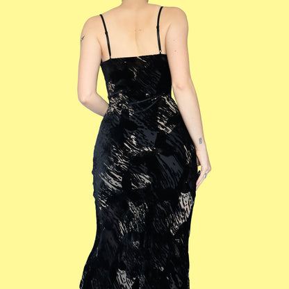 Black silk blend devore velvet slip dress UK 10