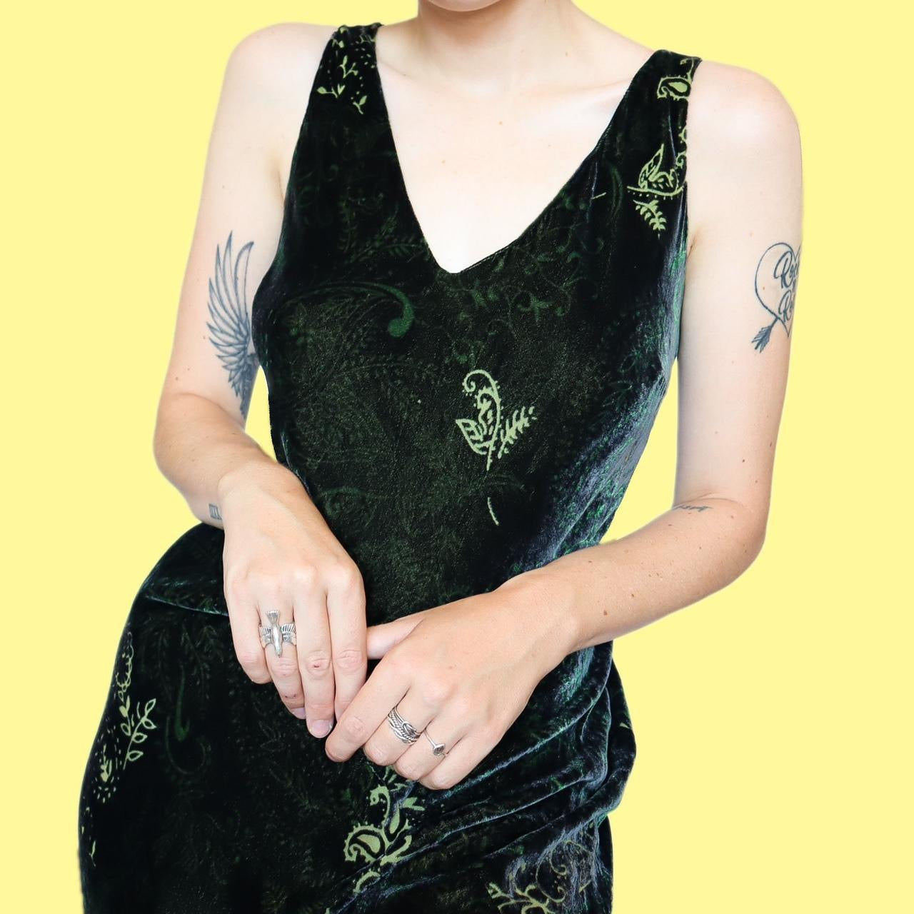 Green velvet silk blend maxi dress UK 12