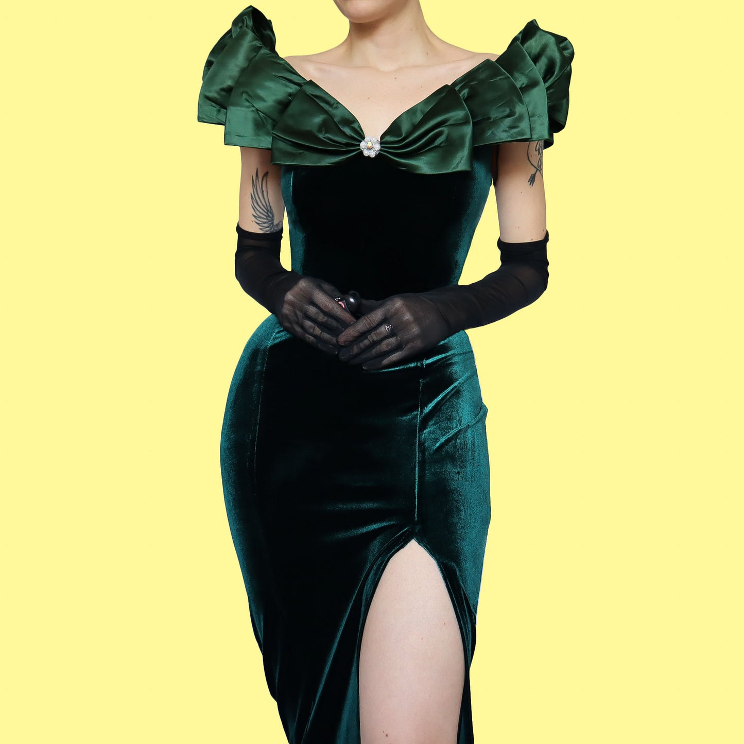 Dark green velvet cold shoulder evening dress UK 12