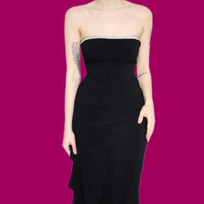 Beautiful black stretch strapless diamanté evening dress UK 8