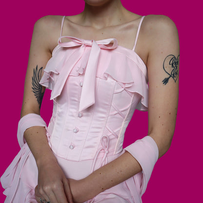 Pink YVE corset dress with shawl UK 12