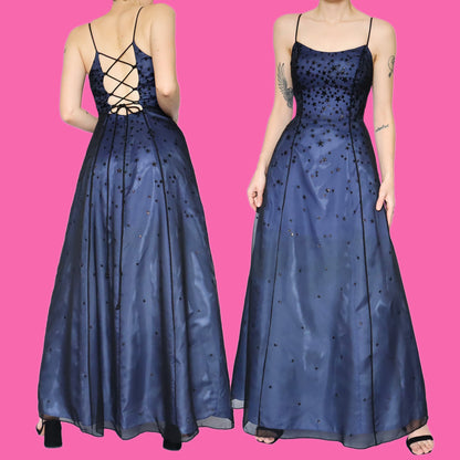 Blue glittery star print a-line prom dress UK 10