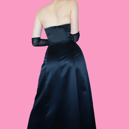 Black & pink strapless a line evening dress UK 12