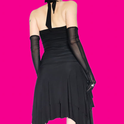 Black stretch halter neck mini dress UK 8