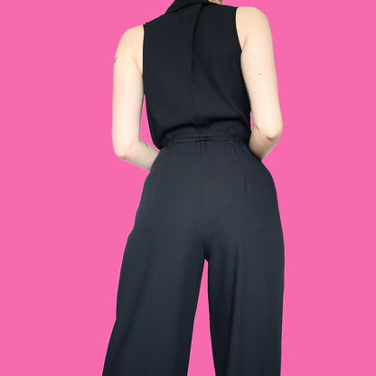 Chic black wide leg evening jumpsuit UK 14