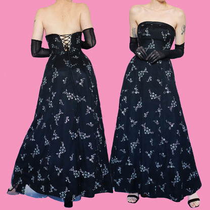 Black strapless glittery evening prom dress UK 10