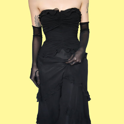 Black strapless pure silk evening dress UK 12