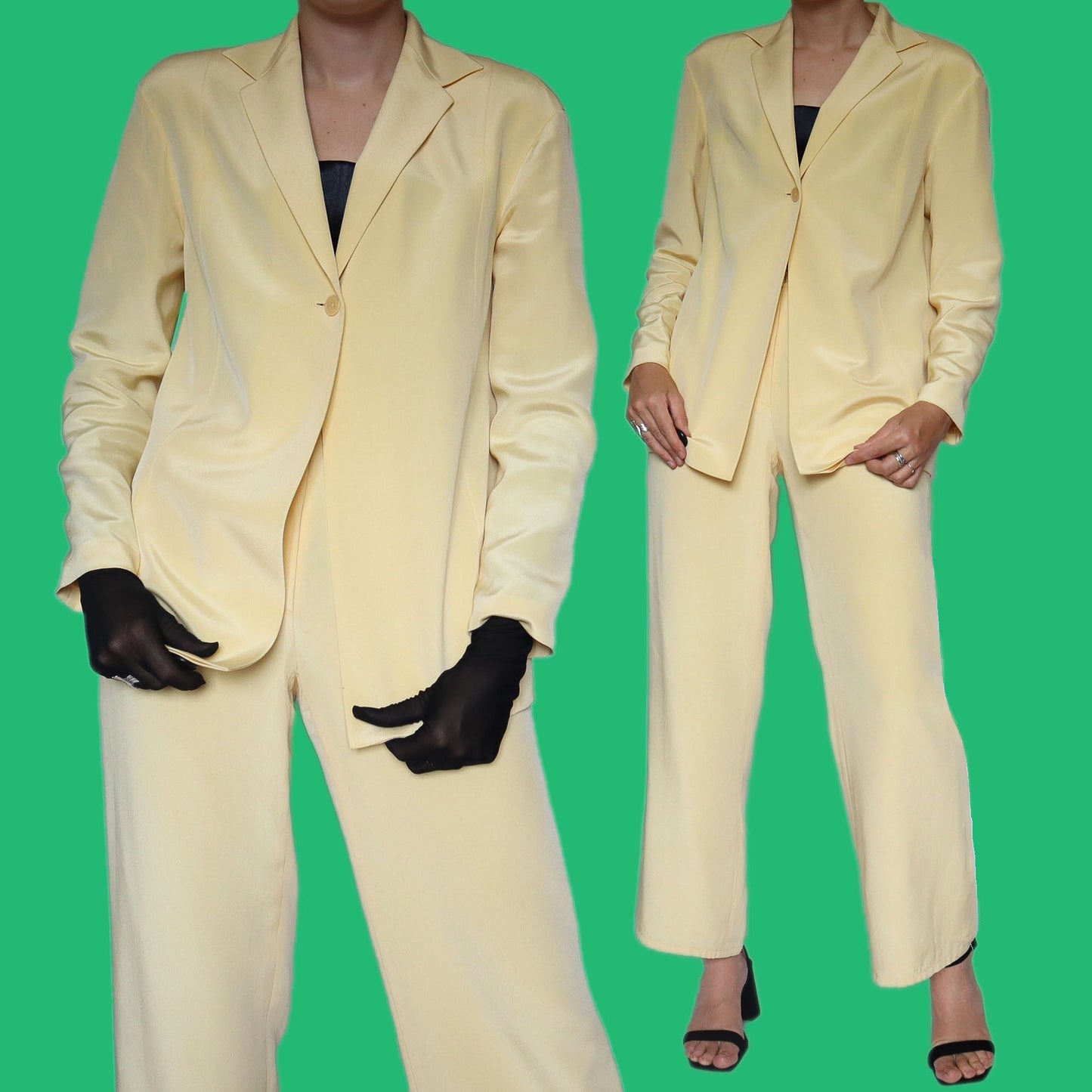 Yellow 100% Silk 2 Piece Suit UK 12