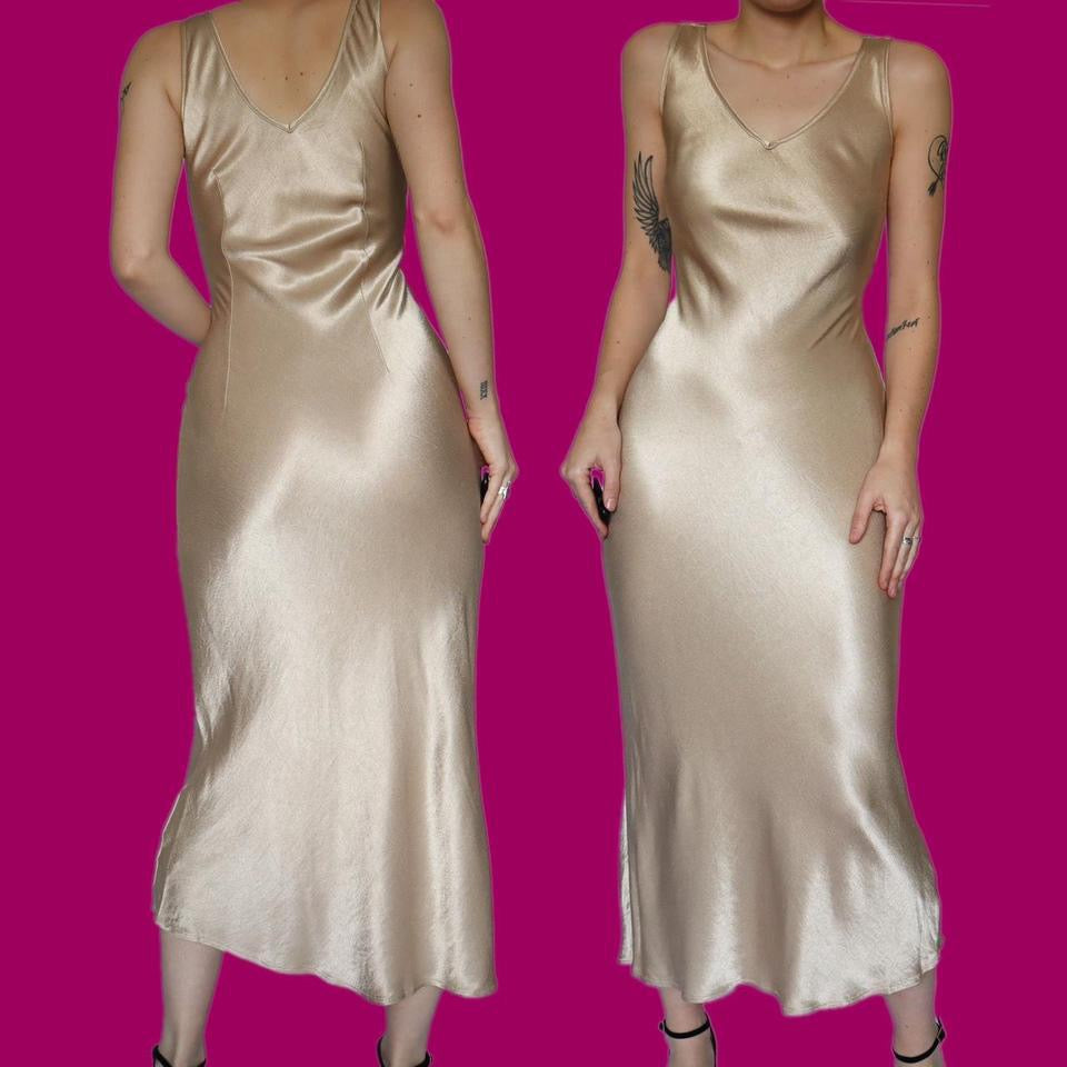 Beautiful silky gold midi dress UK 8