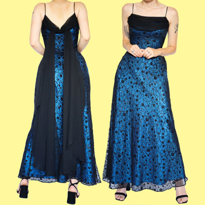 Beautiful blue glittery floral slip evening dress UK 10