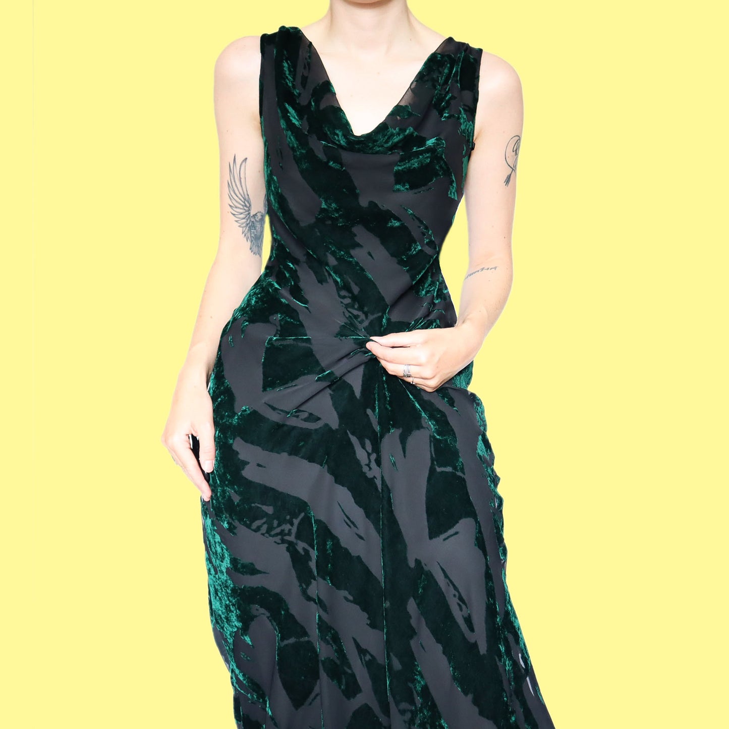 Beautiful green & black velvet devore evening dress UK 12