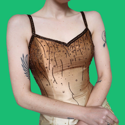 Golden YVE beaded fitted evening dress UK 10