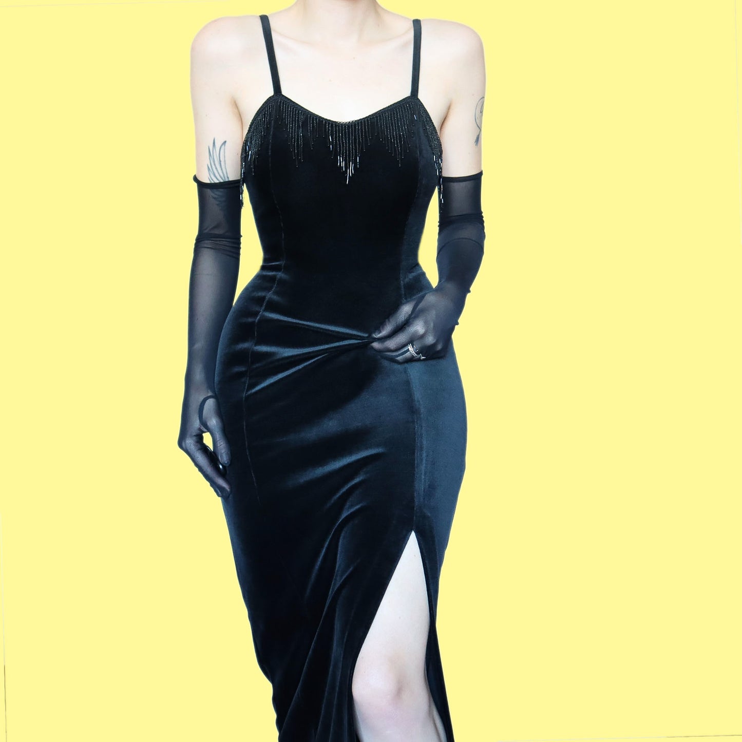 Black velvet beaded midi dress UK 10