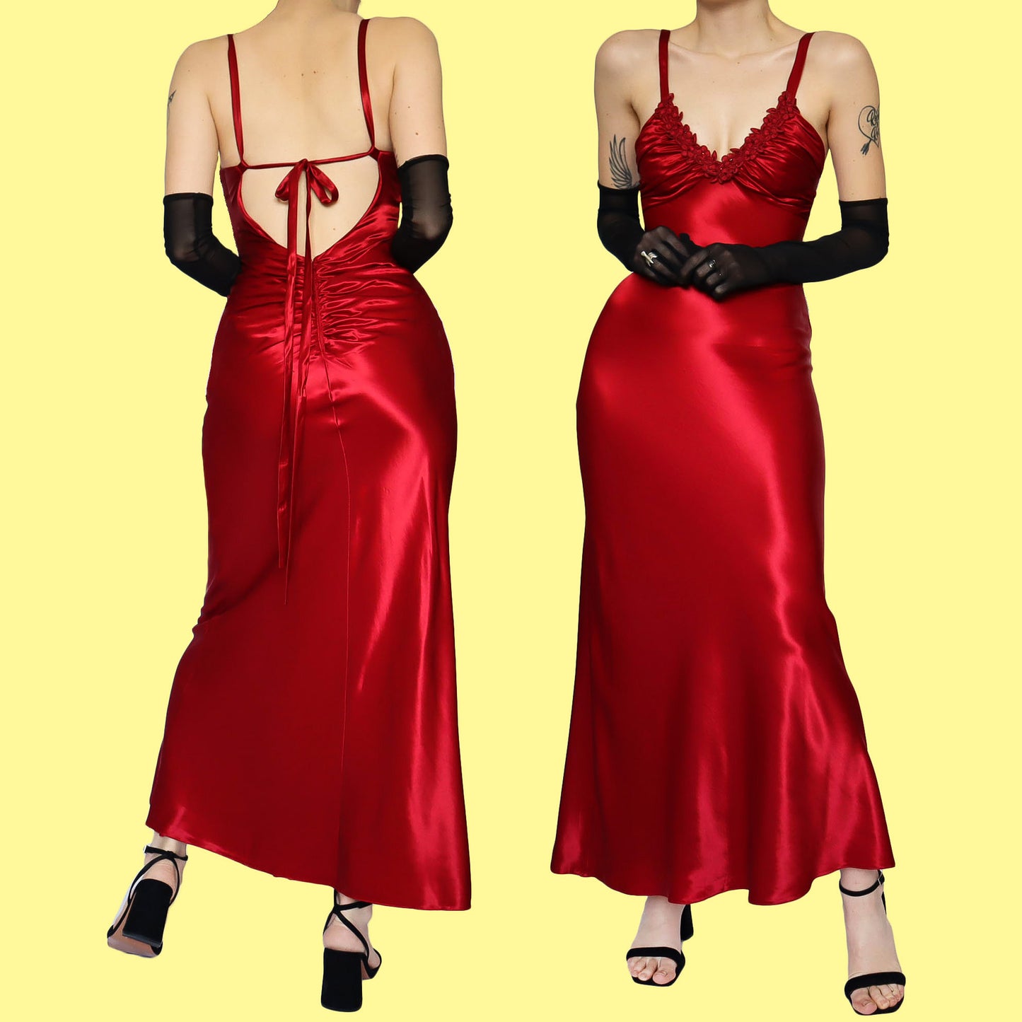 Silky red open back evening dress UK 8