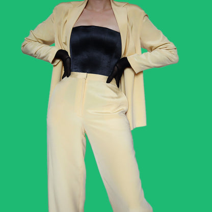 Yellow 100% Silk 2 Piece Suit UK 12