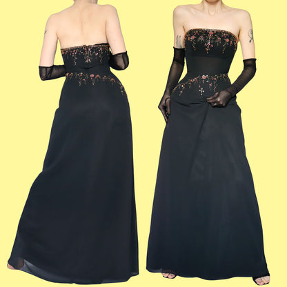 Black strapless sequin & bead evening dress UK 10