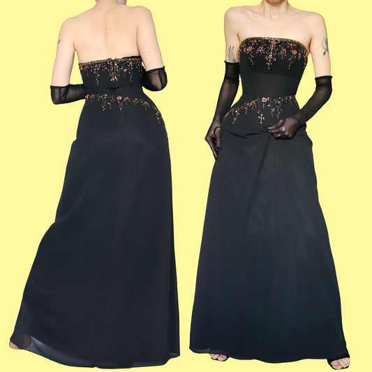 Black strapless sequin & bead evening dress UK 10