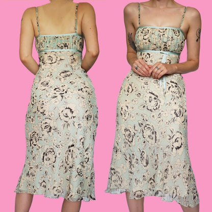 Beautiful floral 100% silk slip midi dress UK 6