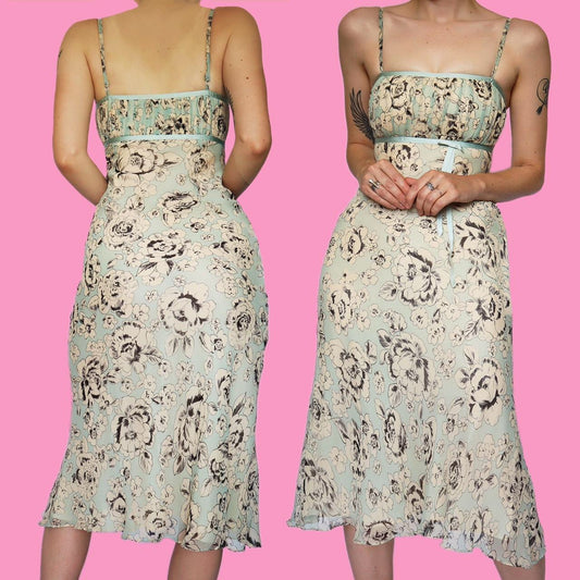 Beautiful floral 100% silk slip midi dress UK 6