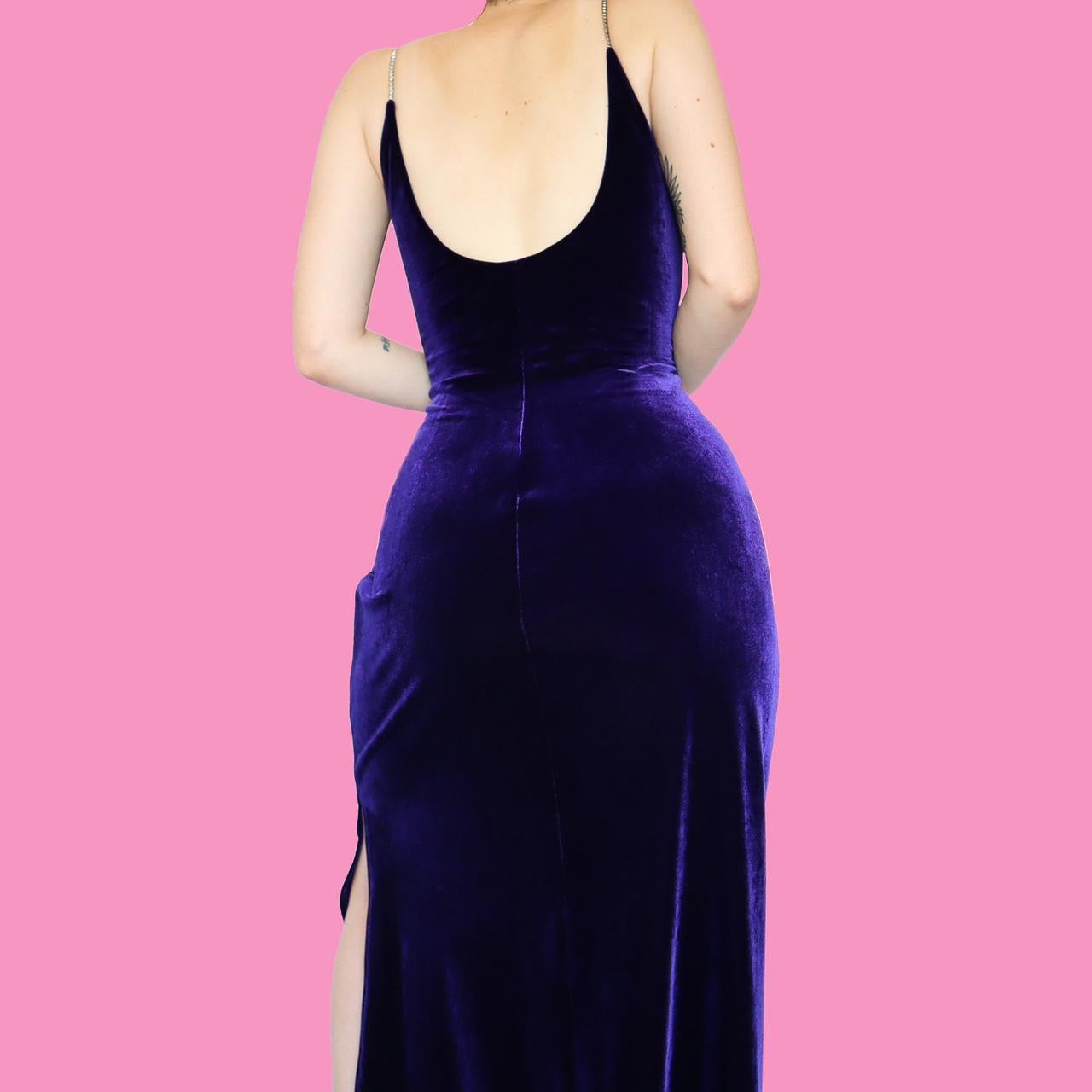 Purple velvet diamanté evening dress UK 12