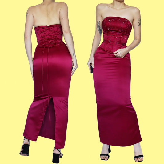 Hilary Morgan red 2 piece corset & skirt set UK 8