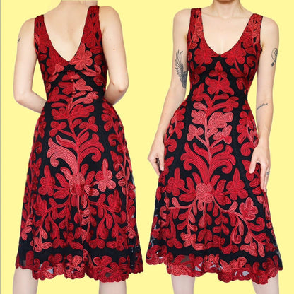 Beautiful red & black stretch a line midi dress UK 8 & UK 12 available
