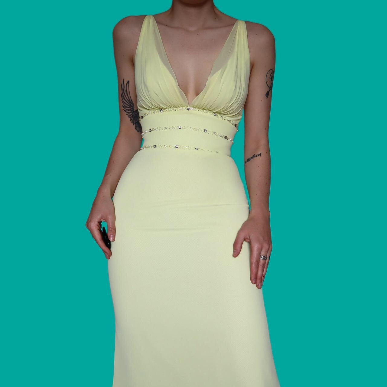 Beautiful lemon yellow chiffon evening dress UK 8