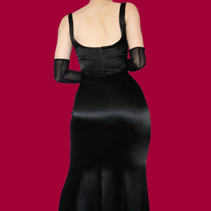 Black lace up front evening dress UK 12