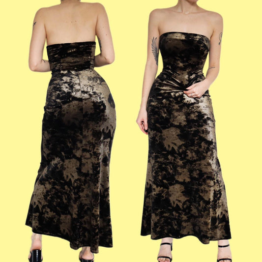 Beautiful Gina Bacconi black & gold velvet stretch evening dress UK 10