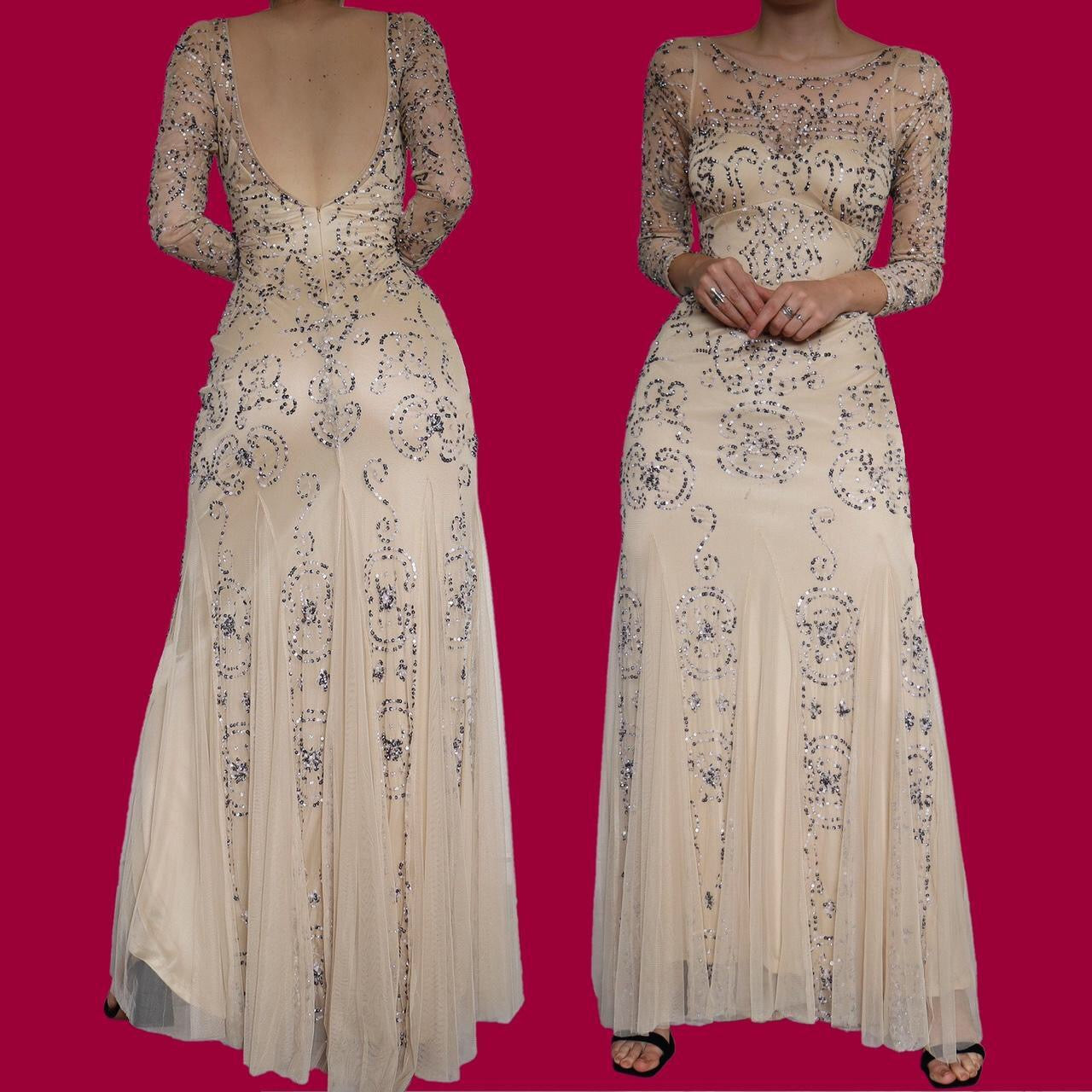 Stunning cream sequin evening dress UK 12