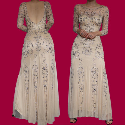Stunning cream sequin evening dress UK 12