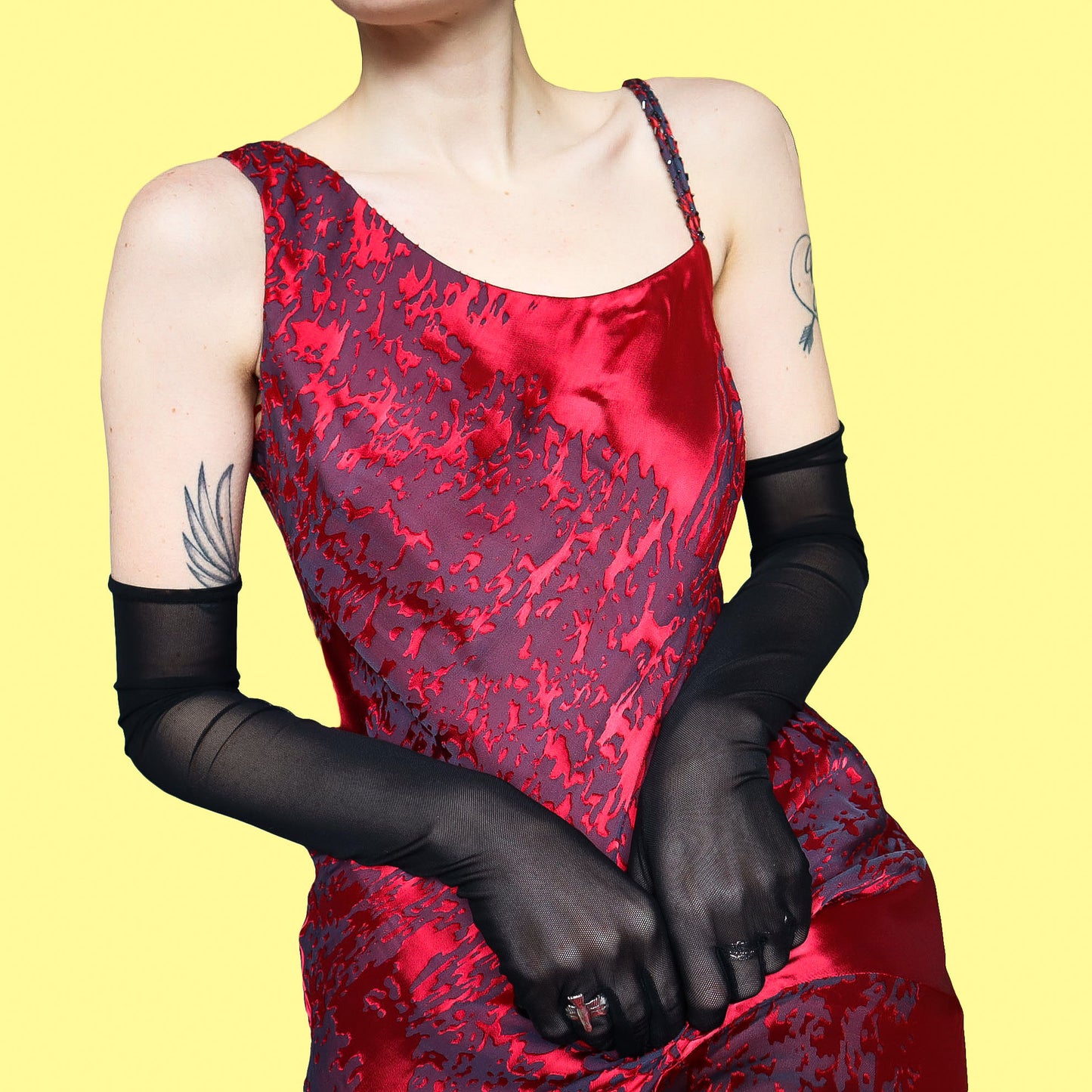 Red After Six silk blend evening dress UK 12