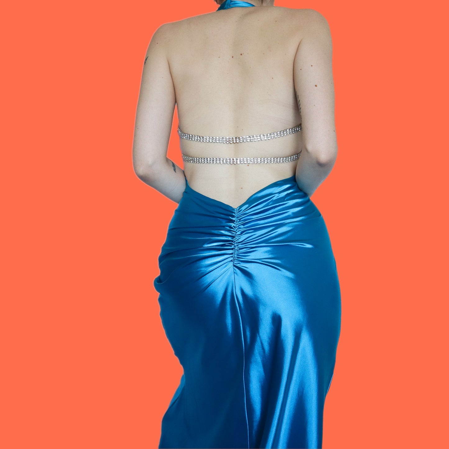 Stunning silky blue diamanté detail evening dress UK 10