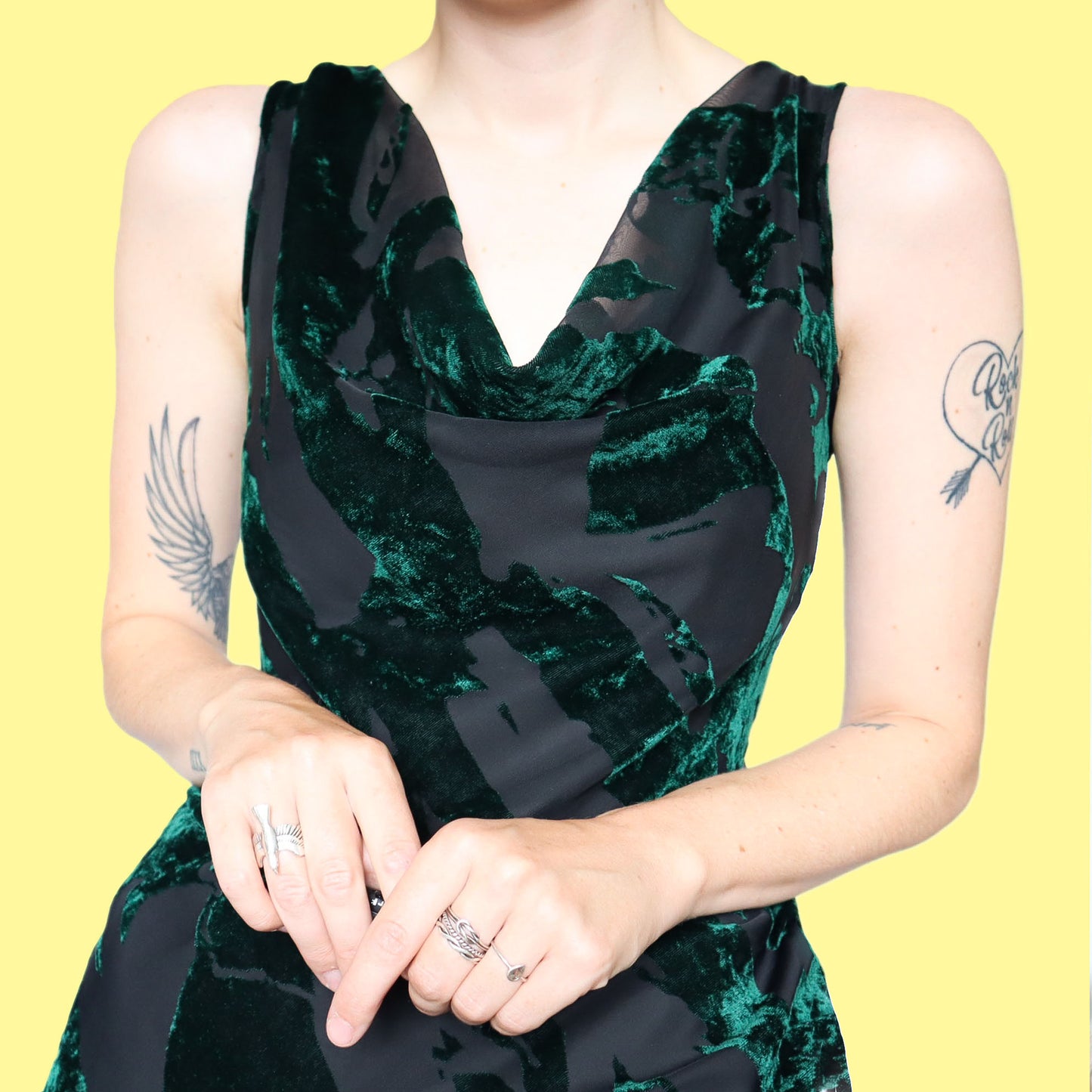 Beautiful green & black velvet devore evening dress UK 12