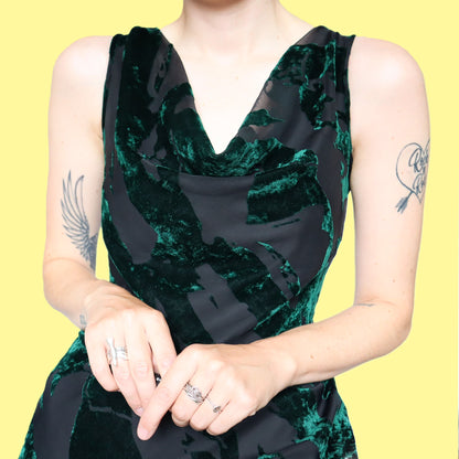 Beautiful green & black velvet devore evening dress UK 12