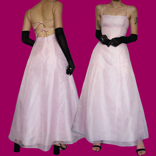 Pink beaded a line evening prom dress UK 10