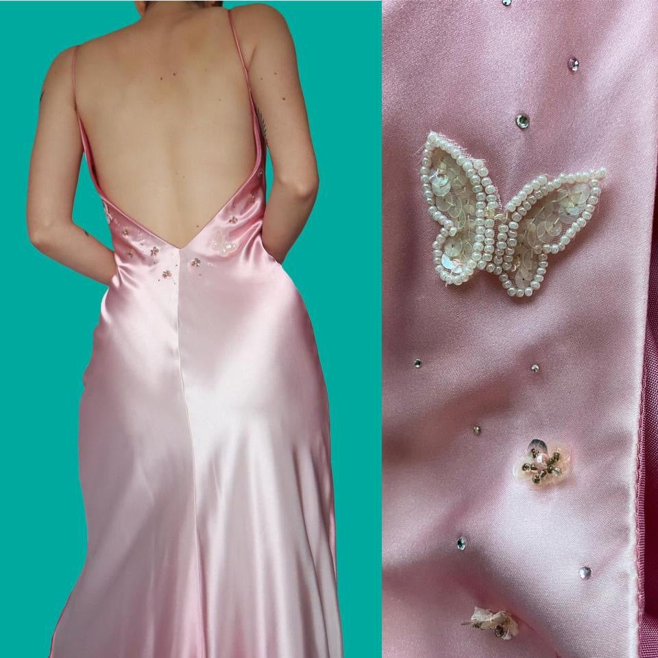 Pink satin ombré evening slip dress UK 12