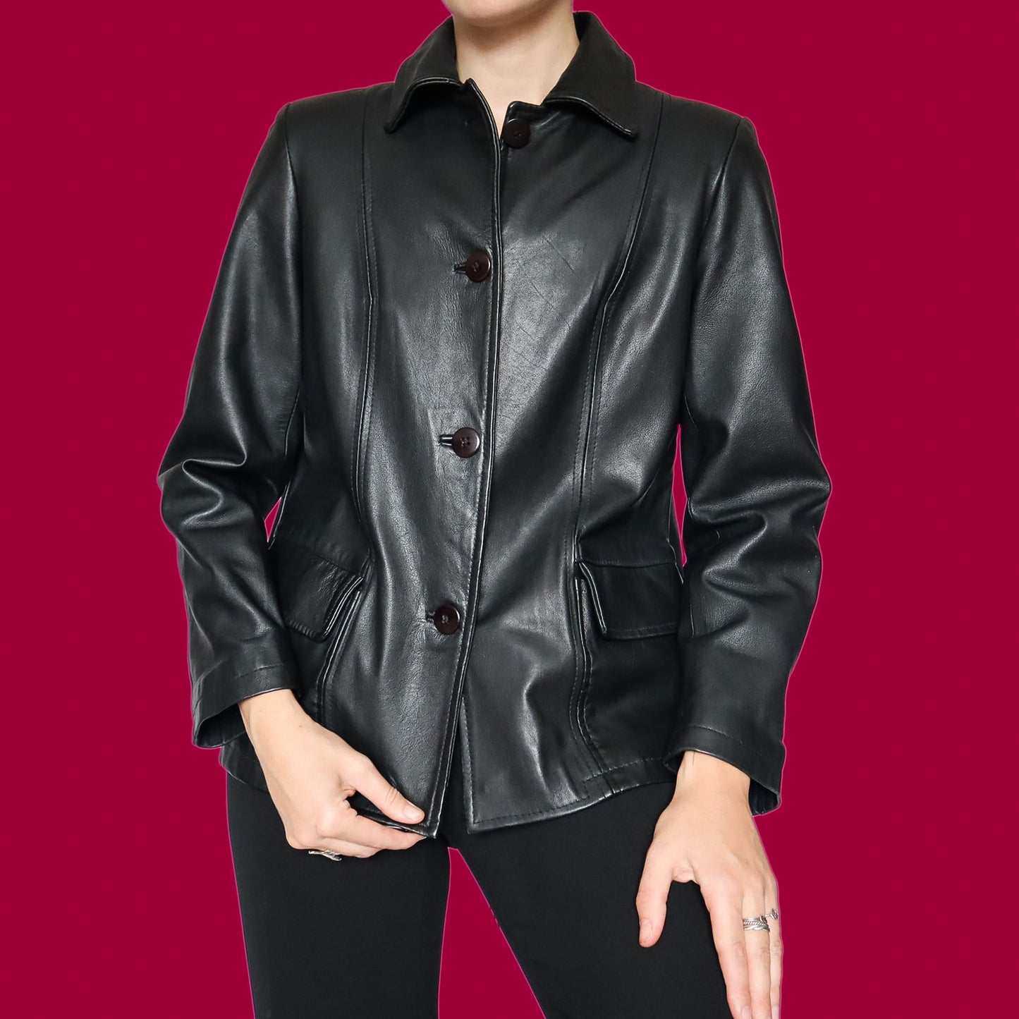 Black real leather jacket UK M