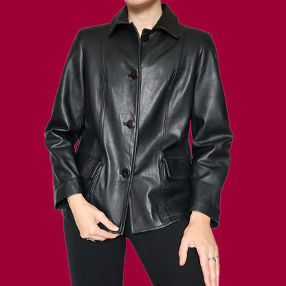 Black real leather jacket UK M